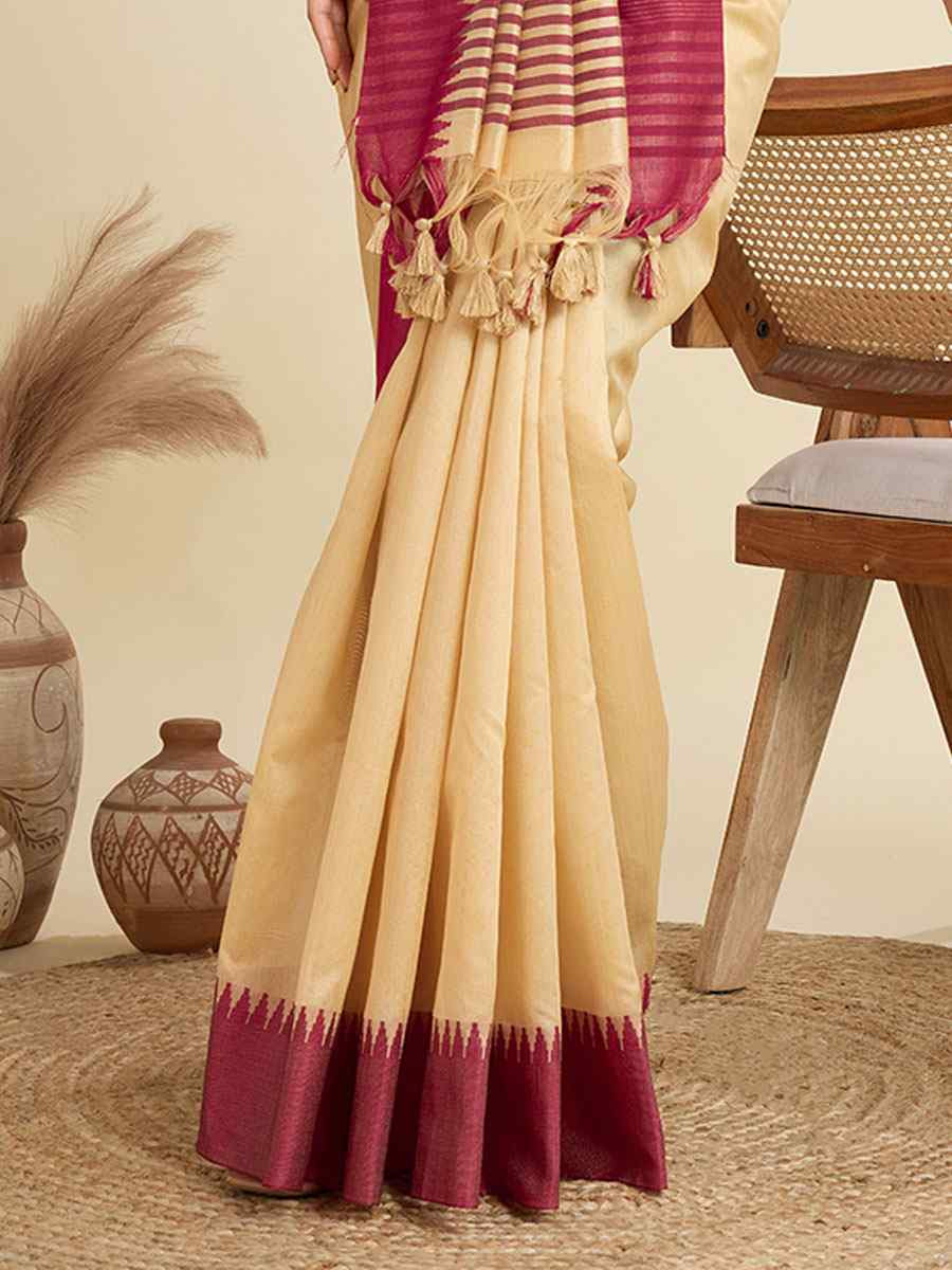 Cream Premium Khadi Raw Silk Zari Handwoven Casual Reception Festival Wedding Fancy Classic Style Sarees
