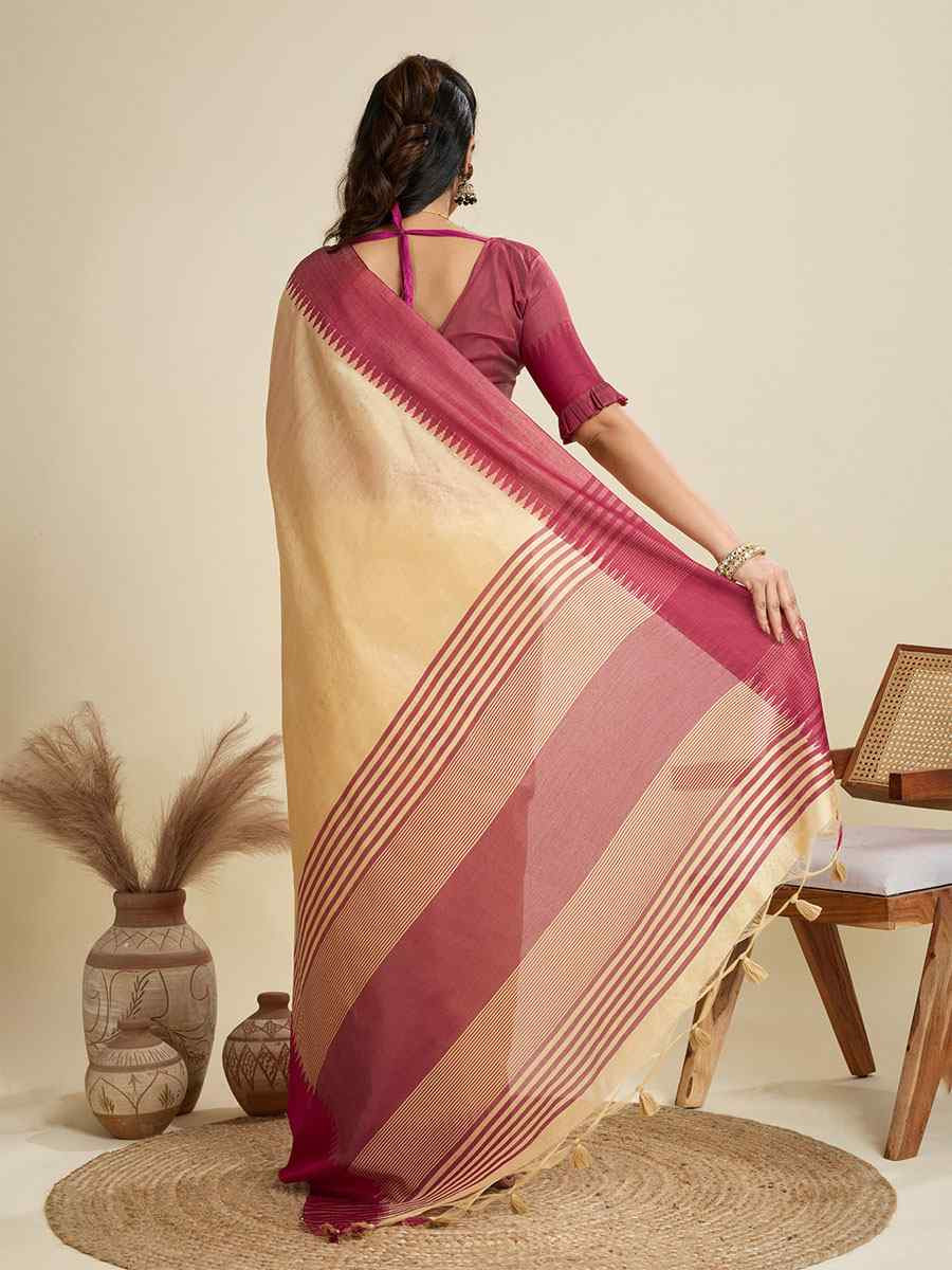 Cream Premium Khadi Raw Silk Zari Handwoven Casual Reception Festival Wedding Fancy Classic Style Sarees