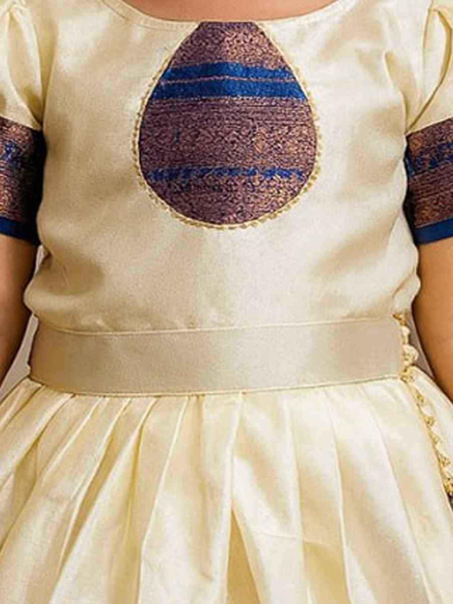 Cream Premium Linen Brocade Kids Wear Wedding Festival Lehengas Girls Wear