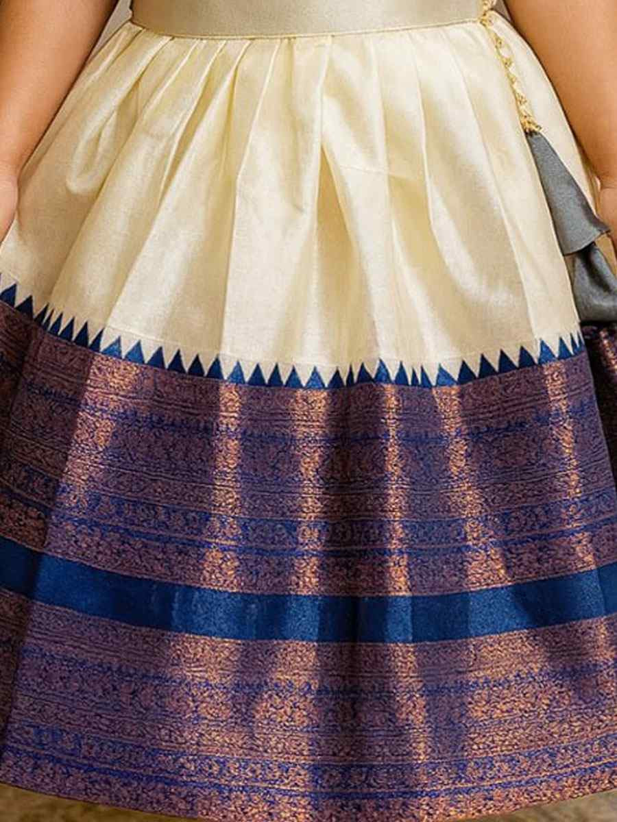 Cream Premium Linen Brocade Kids Wear Wedding Festival Lehengas Girls Wear