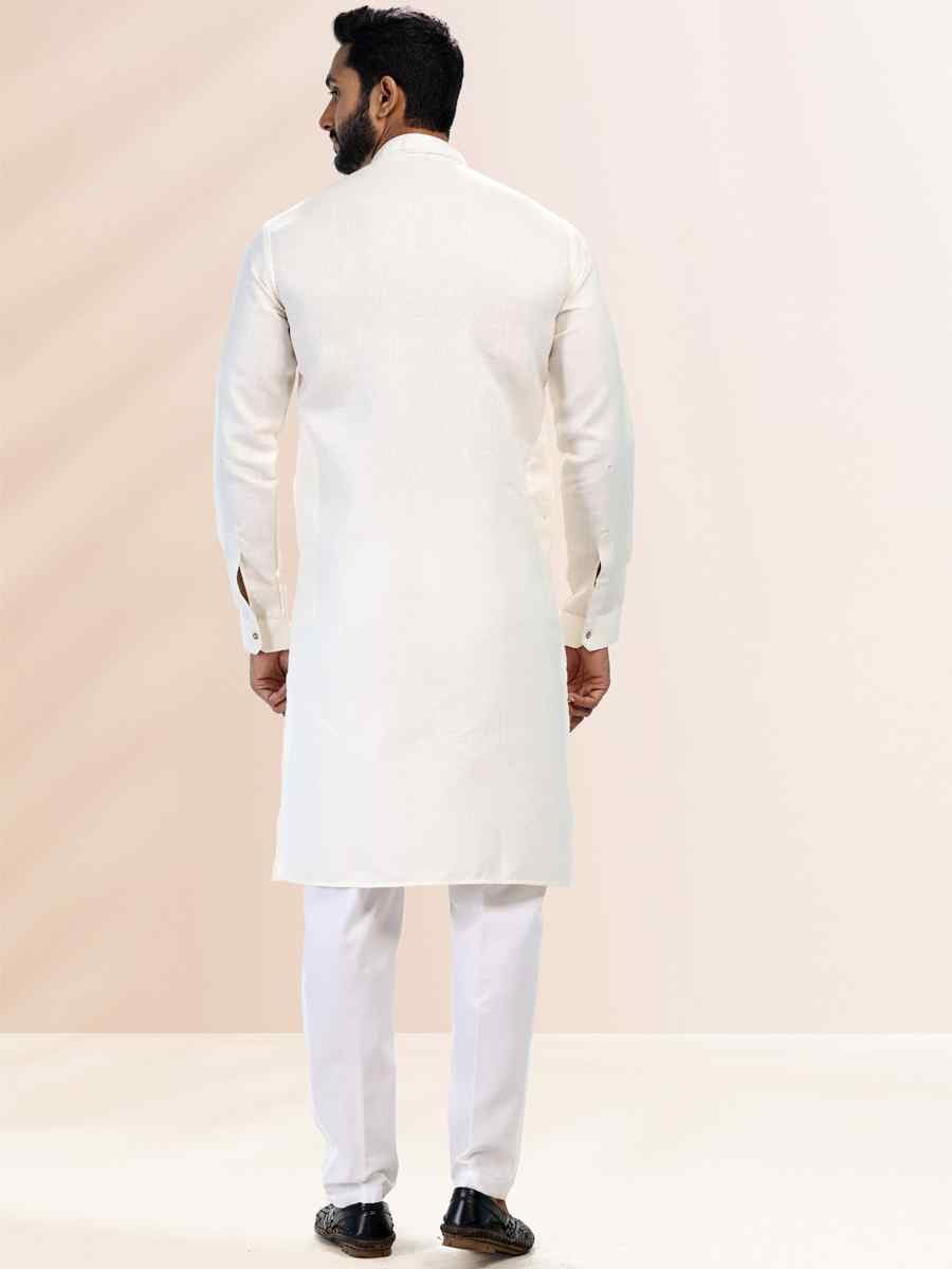 Cream Premium Linen Cotton Woven Festival Party Kurta