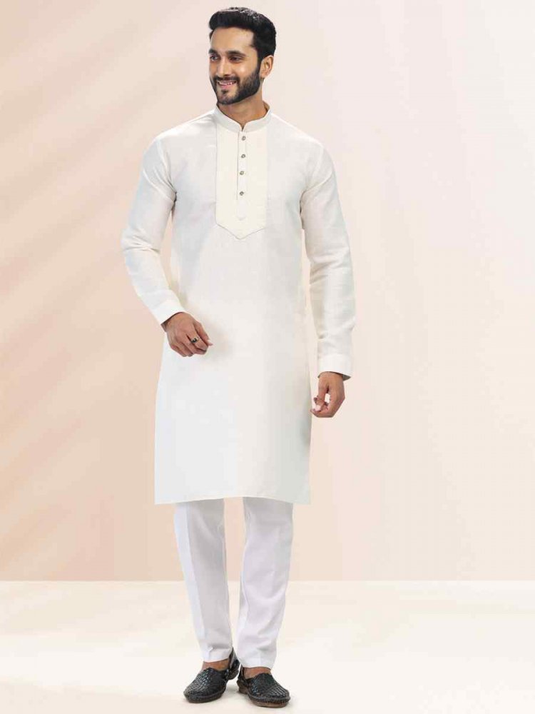 Cream Premium Linen Cotton Woven Festival Party Kurta