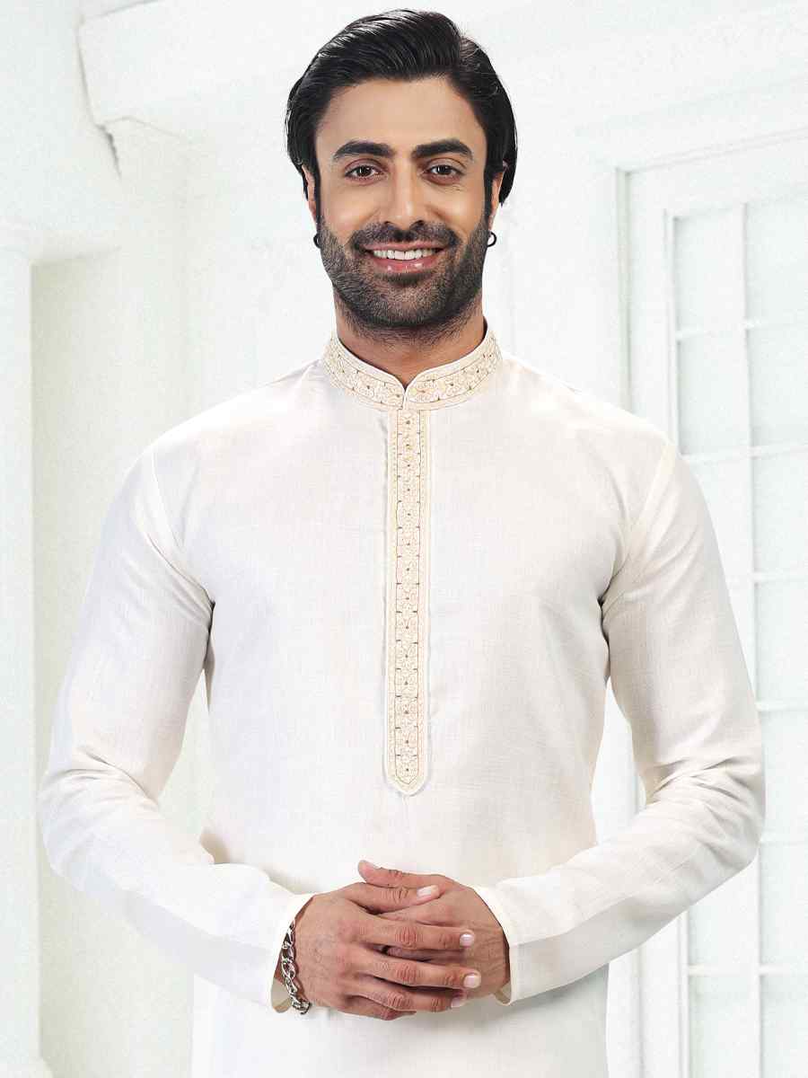 Cream Premium Linen Cotton Woven Festival Wedding Kurta