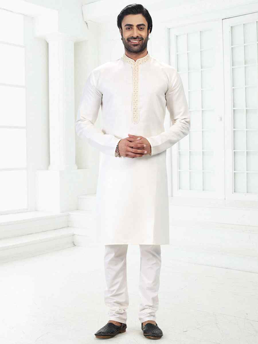 Cream Premium Linen Cotton Woven Festival Wedding Kurta