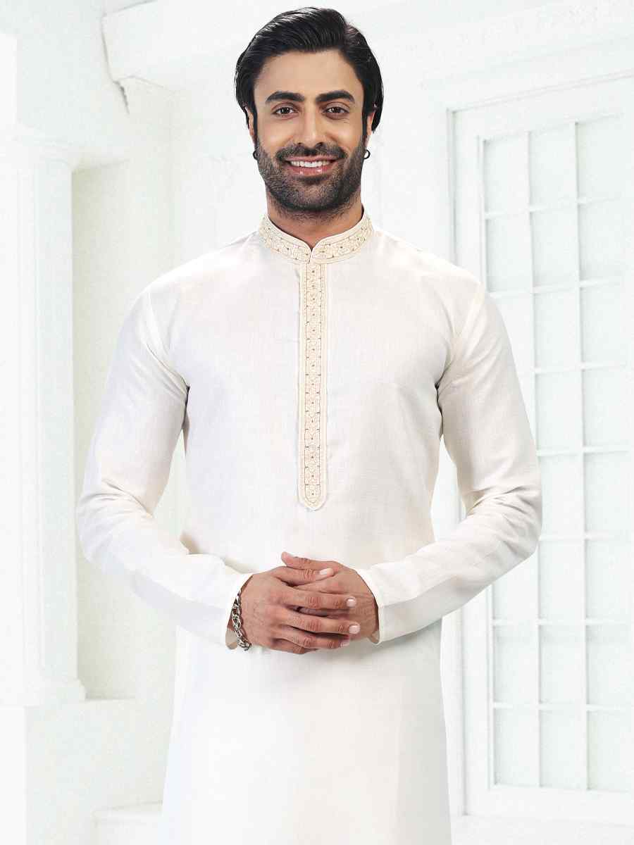 Cream Premium Linen Cotton Woven Festival Wedding Kurta