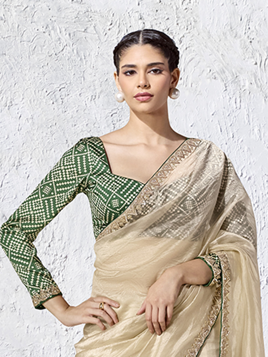 Cream Premium Luxe Silk Organza Embroidery Sequins Wedding Reception Party Festival Casual Heavy Border Sarees