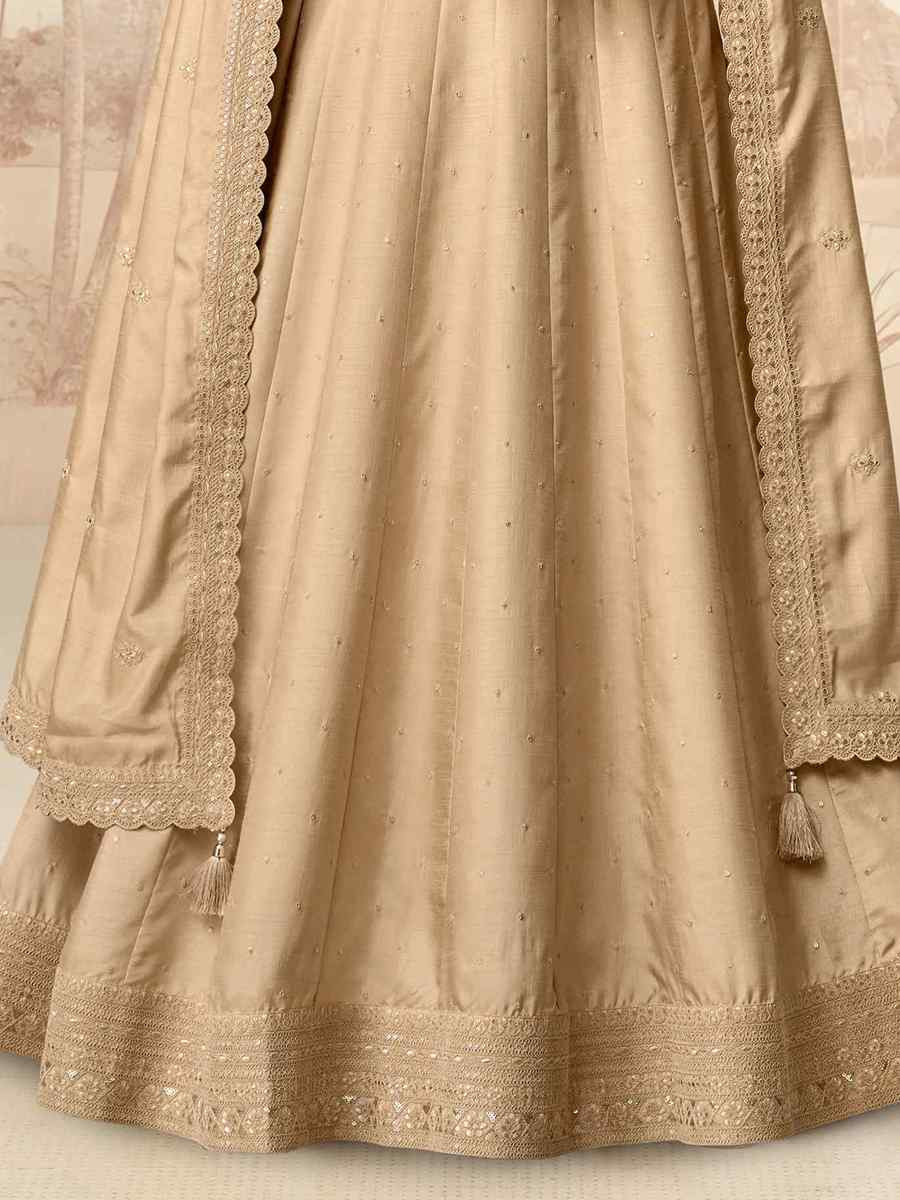 Cream Premium Silk Embroidered Festival Casual Gown