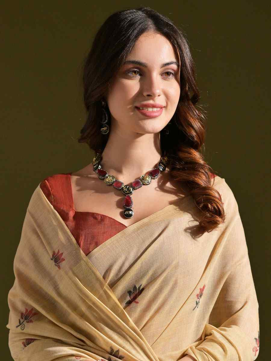 Cream Premium Soft Muga Cotton Handwoven Casual Reception Festival Wedding Fancy Classic Style Sarees