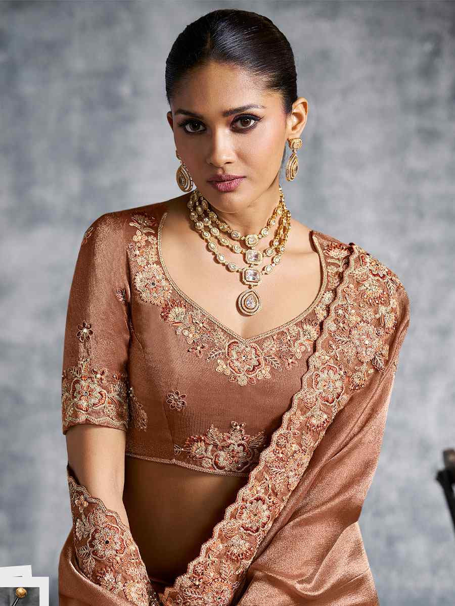 Cream Premium Tissue Silk Embroidery Traditional Casual Reception Festival Wedding Fancy Heavy Border Saree