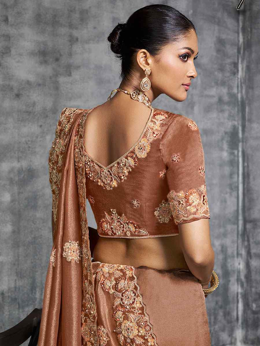 Cream Premium Tissue Silk Embroidery Traditional Casual Reception Festival Wedding Fancy Heavy Border Saree