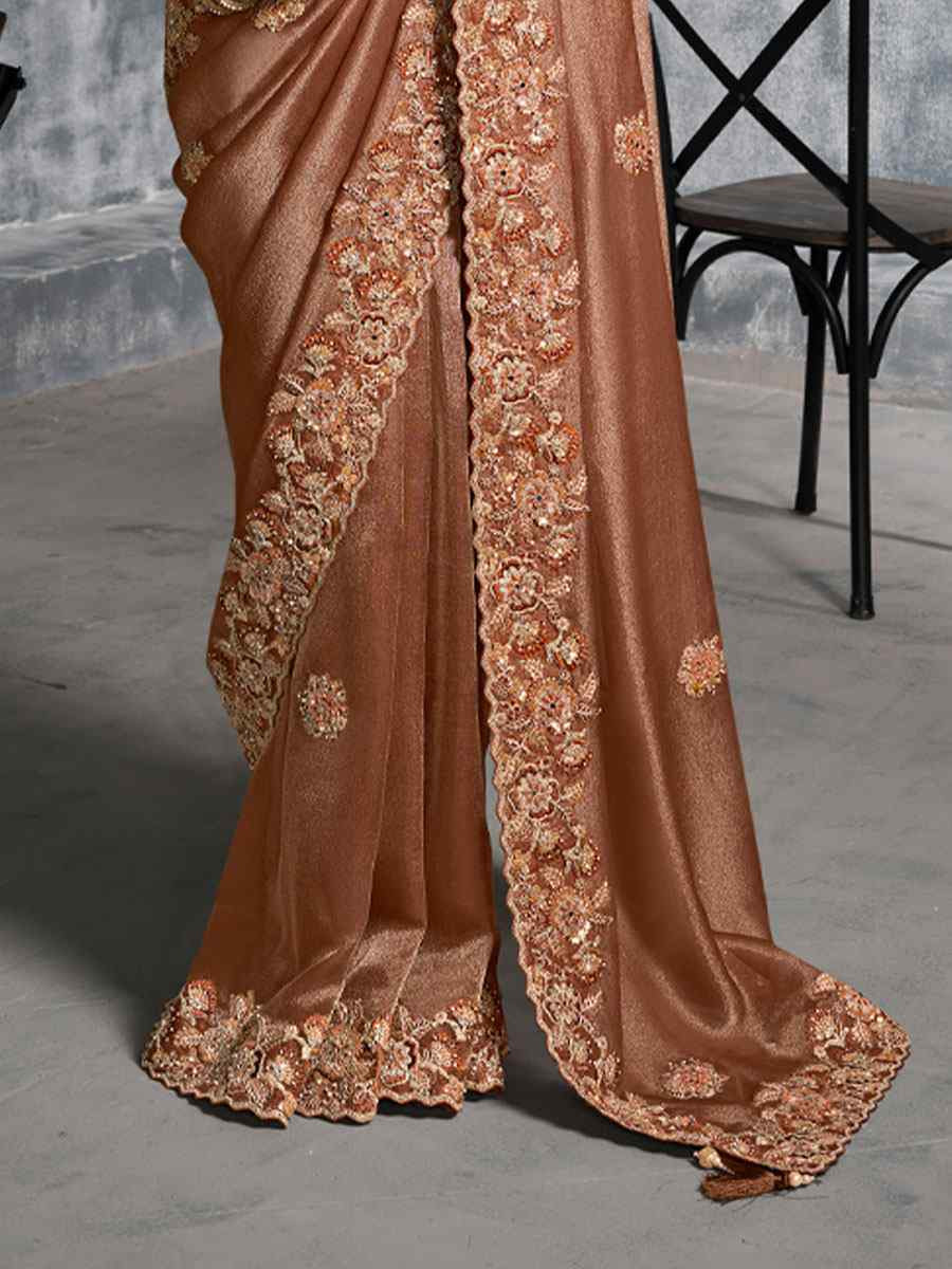 Cream Premium Tissue Silk Embroidery Traditional Casual Reception Festival Wedding Fancy Heavy Border Saree