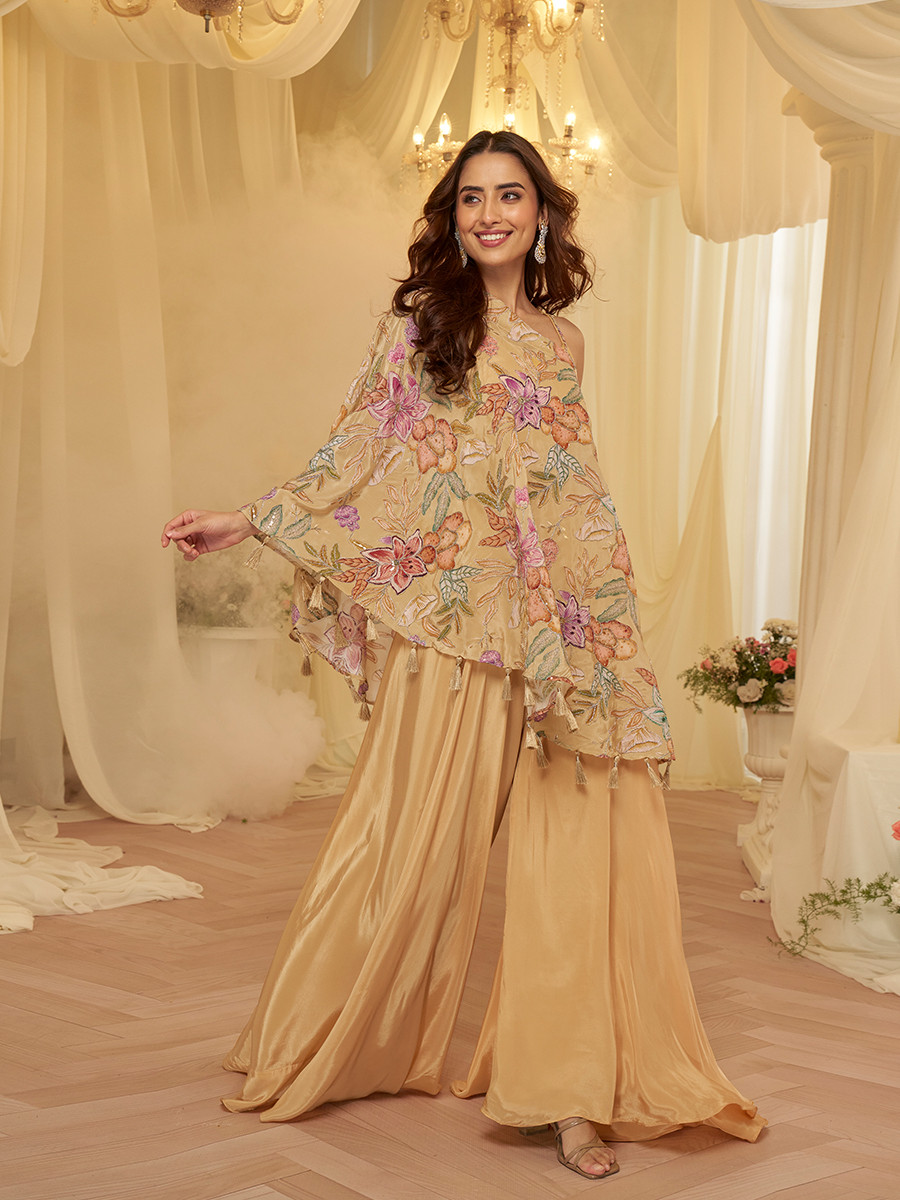 Cream Premium Viscose Natural Crepe Printed Casual Party Wear Ready Kurti Bottom Women Wear