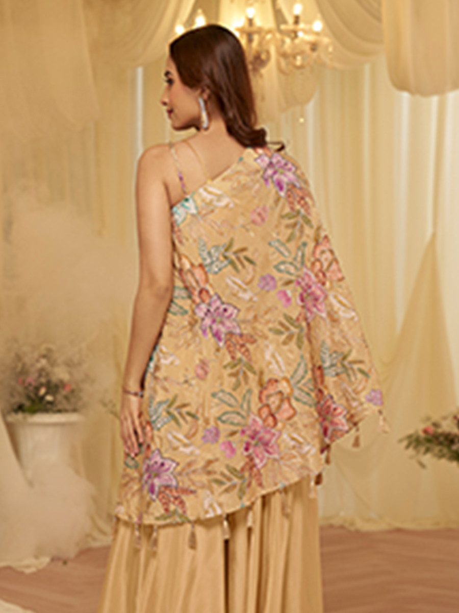 Cream Premium Viscose Natural Crepe Printed Casual Party Wear Ready Kurti Bottom Women Wear