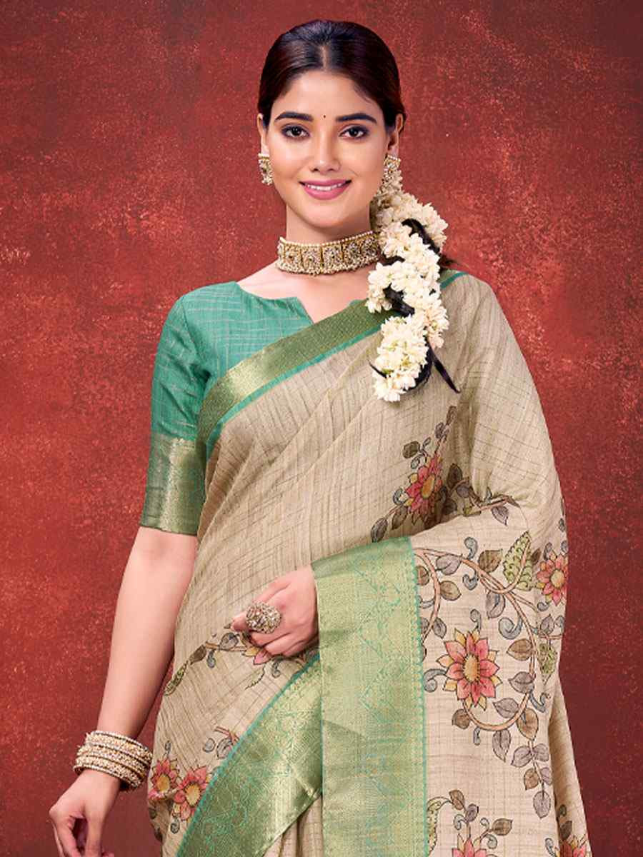 Cream Printed Handwoven Traditional Bridal Reception Festival Wedding Fancy Classic Style Sarees