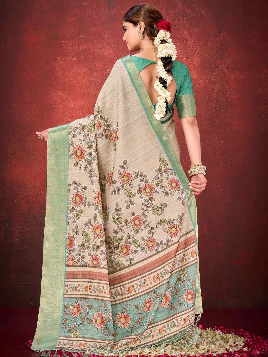 Cream Printed Handwoven Traditional Bridal Reception Festival Wedding Fancy Classic Style Sarees