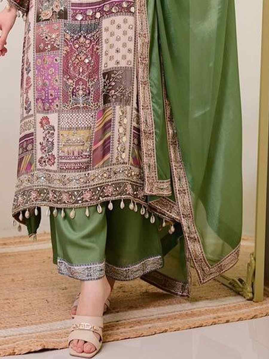 Cream Pure Chinon Embroidery Party Wedding Festival Casual Ready Palazzo Pant Salwar Kameez