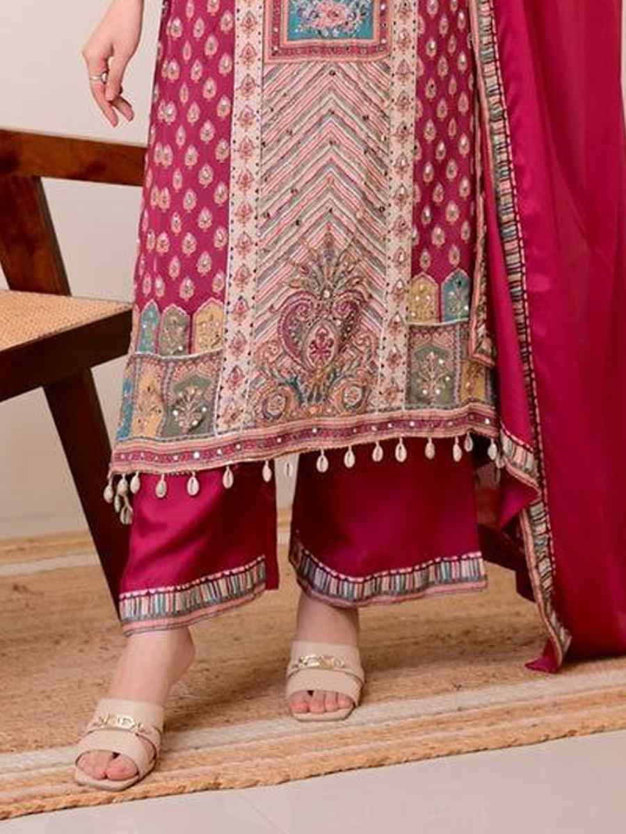 Cream Pure Chinon Embroidery Party Wedding Festival Casual Ready Palazzo Pant Salwar Kameez