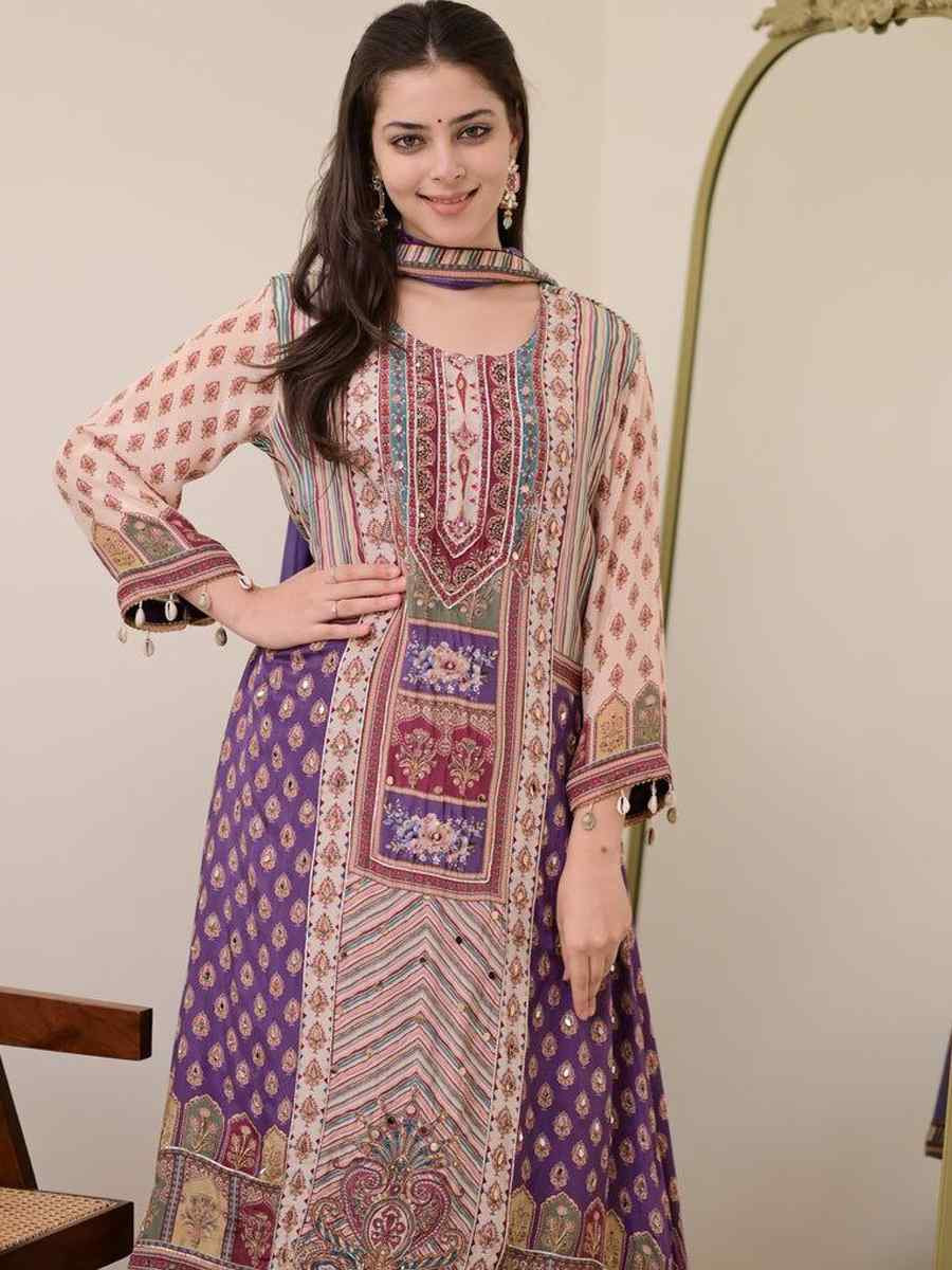 Cream Pure Chinon Embroidery Party Wedding Festival Casual Ready Palazzo Pant Salwar Kameez