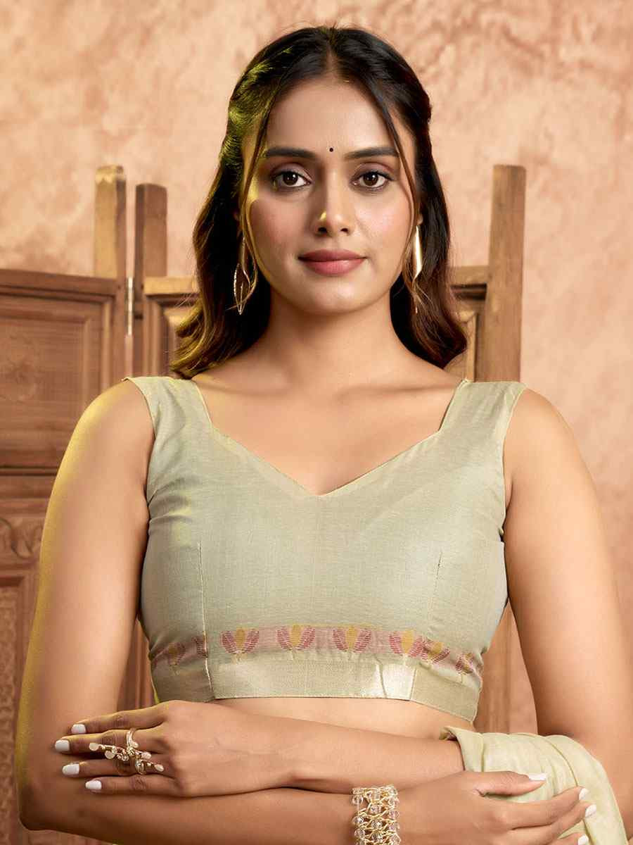 Cream Pure Cotton Handwoven Festival Wedding Fancy Heavy Border Saree