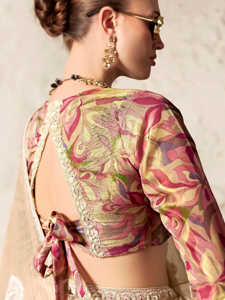 Cream Pure Fancy Tissue Silk Zari Sequins Wedding Reception Party Festival Heavy Border Sarees