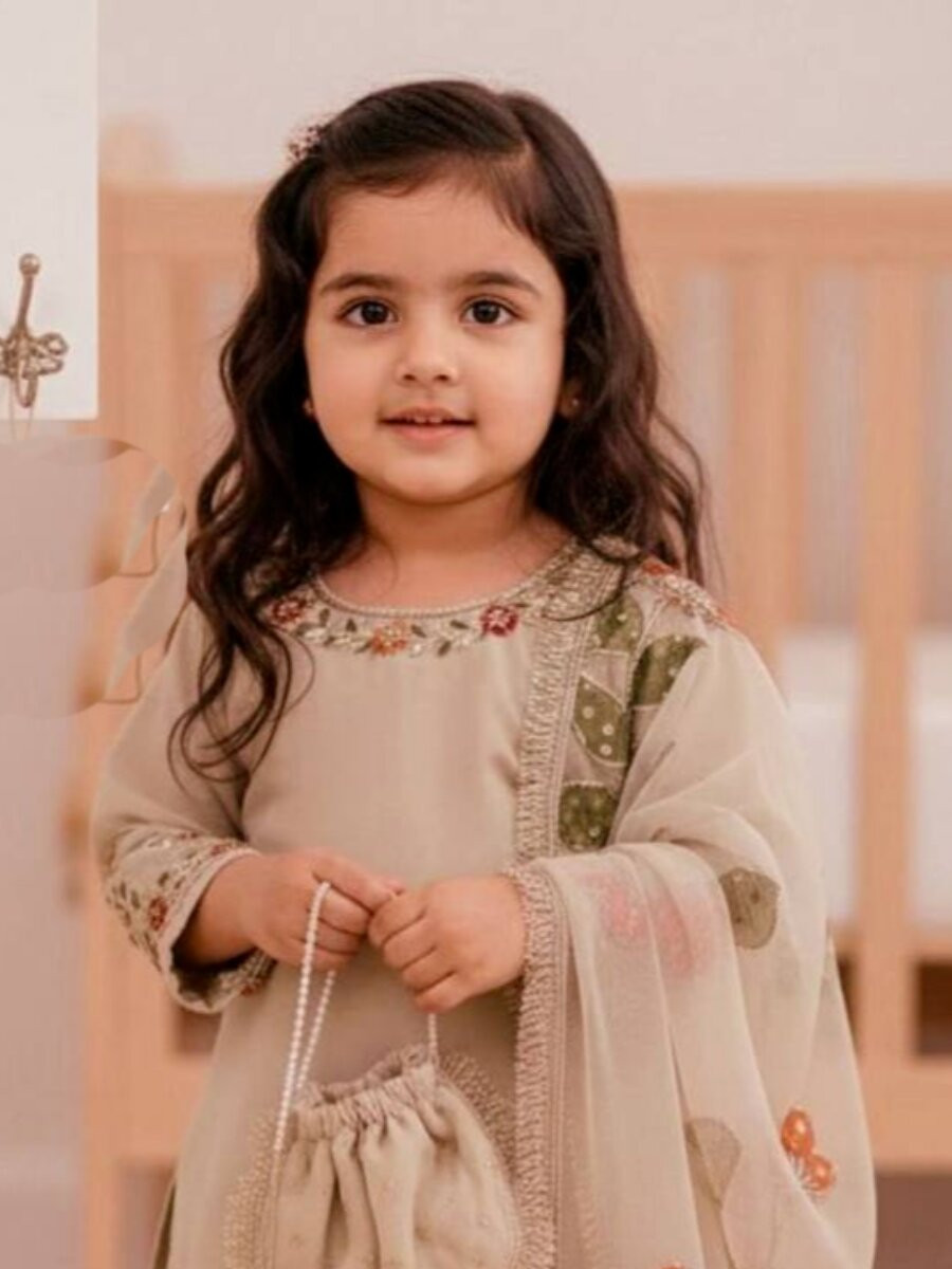 Cream Pure Gmy Silk Embroidered Sequins Wedding Party Festival Ready Kurta Sharara Girls Wear