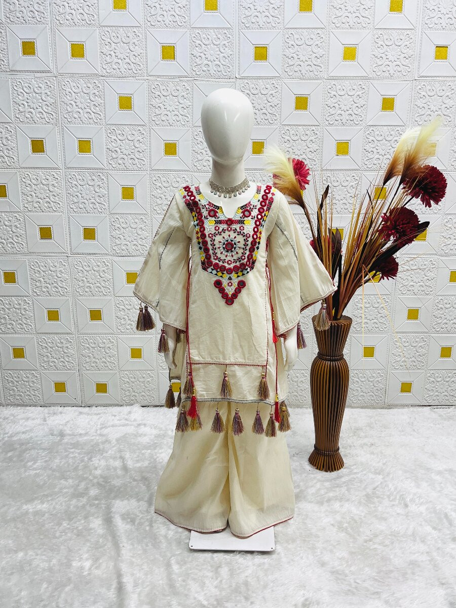 Cream Pure khadi cottan Embroidered Sequins Ethnic Casual Festival Party Wedding Salwars Girls Wear