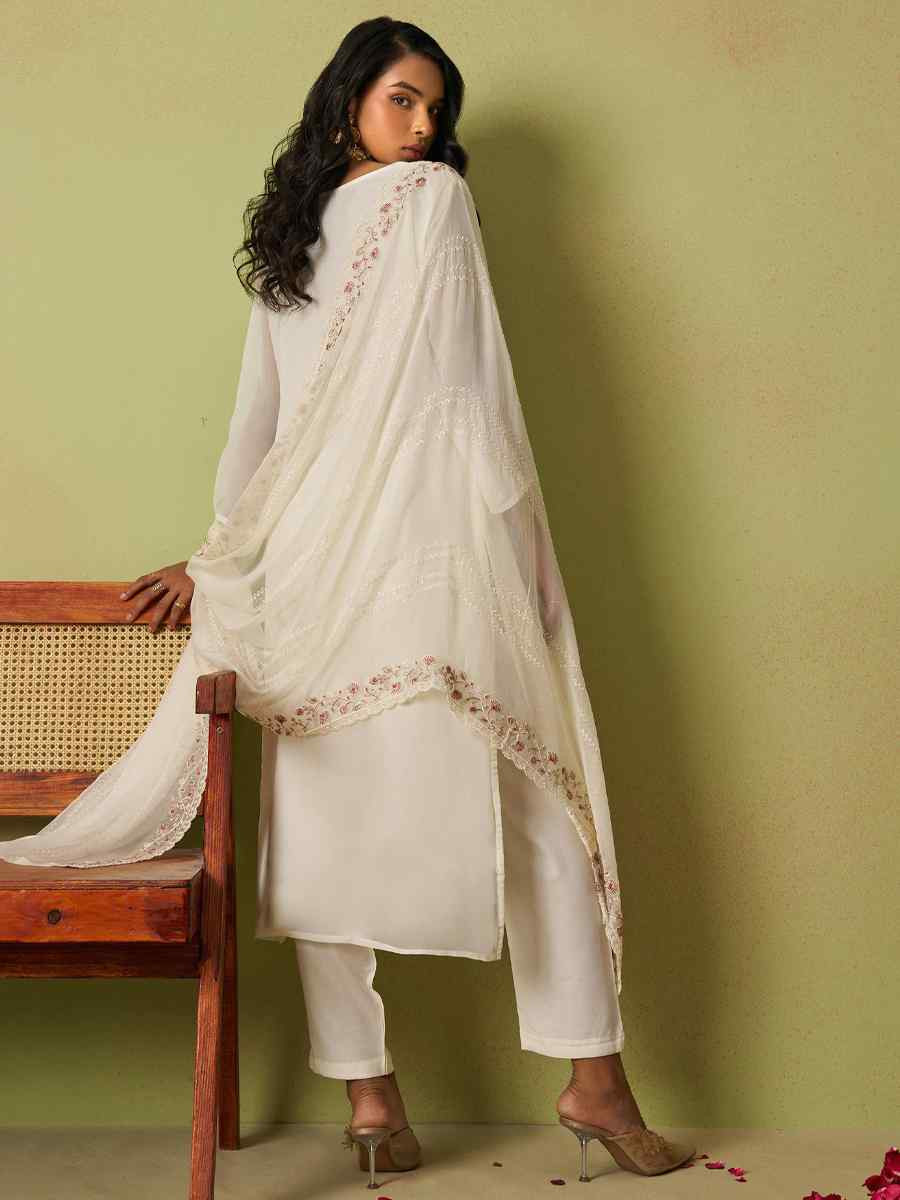 Cream Pure Organza Embroidered Mehendi Wedding Ready Pant Salwar Kameez