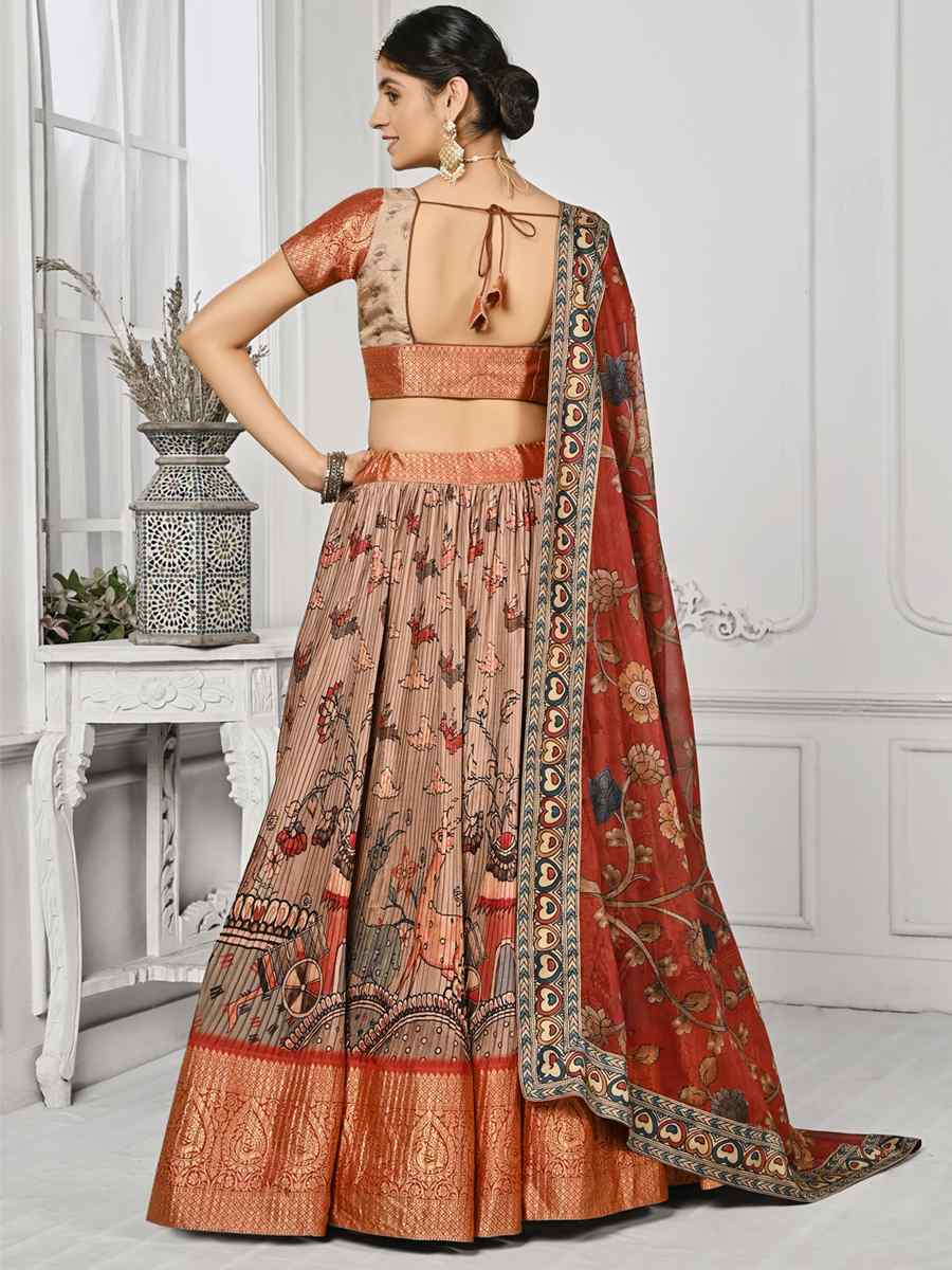 Cream Pure Silk Printed Mehendi Festival Circular Lehenga Choli