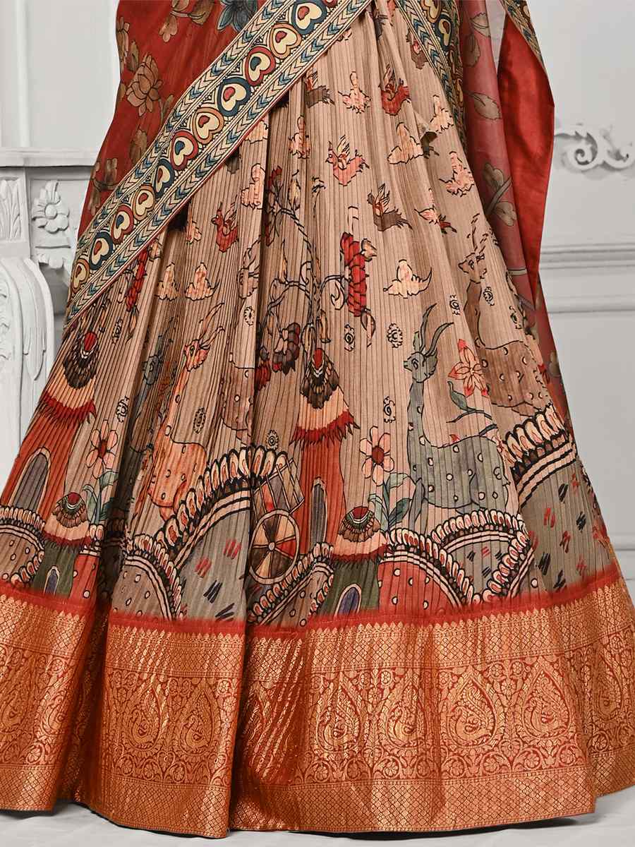 Cream Pure Silk Printed Mehendi Festival Circular Lehenga Choli