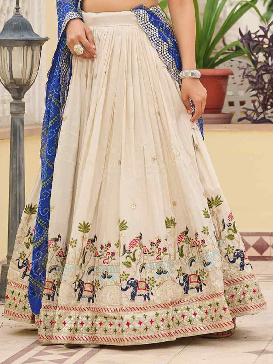 Cream Pure Tissue Silk Embroidered Wedding Reception Festival Heavy Border Lehenga Choli