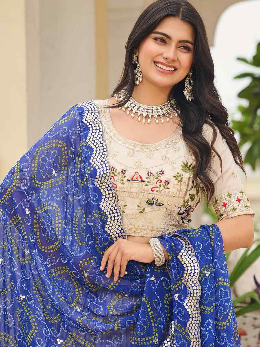 Cream Pure Tissue Silk Embroidered Wedding Reception Festival Heavy Border Lehenga Choli