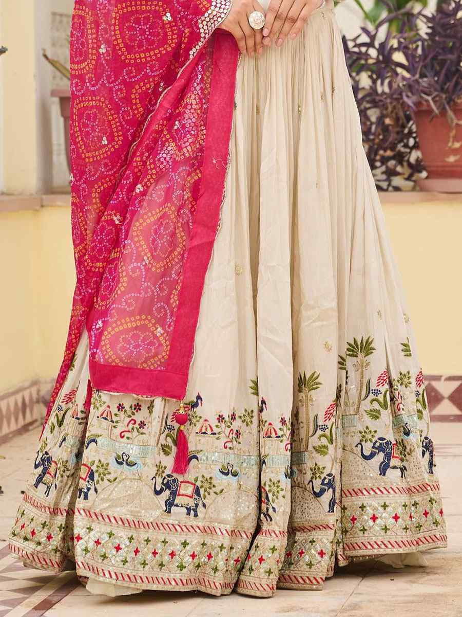 Cream Pure Tissue Silk Embroidered Wedding Reception Festival Heavy Border Lehenga Choli