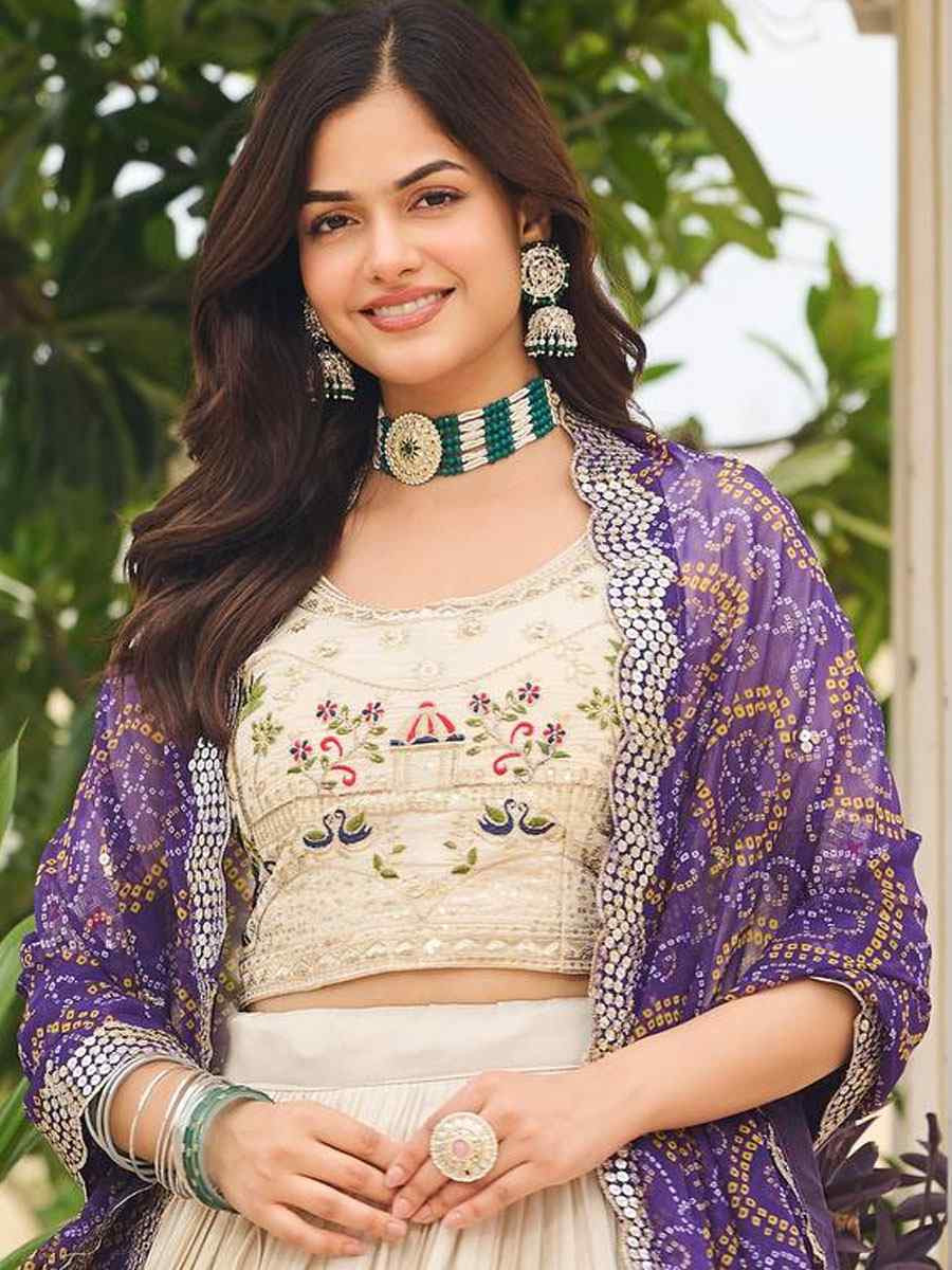 Cream Pure Tissue Silk  Embroidered Wedding Reception Festival Heavy Border Lehenga Choli