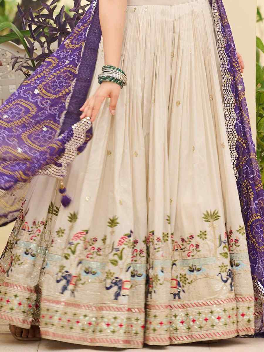 Cream Pure Tissue Silk Embroidered Wedding Reception Festival Heavy Border Lehenga Choli