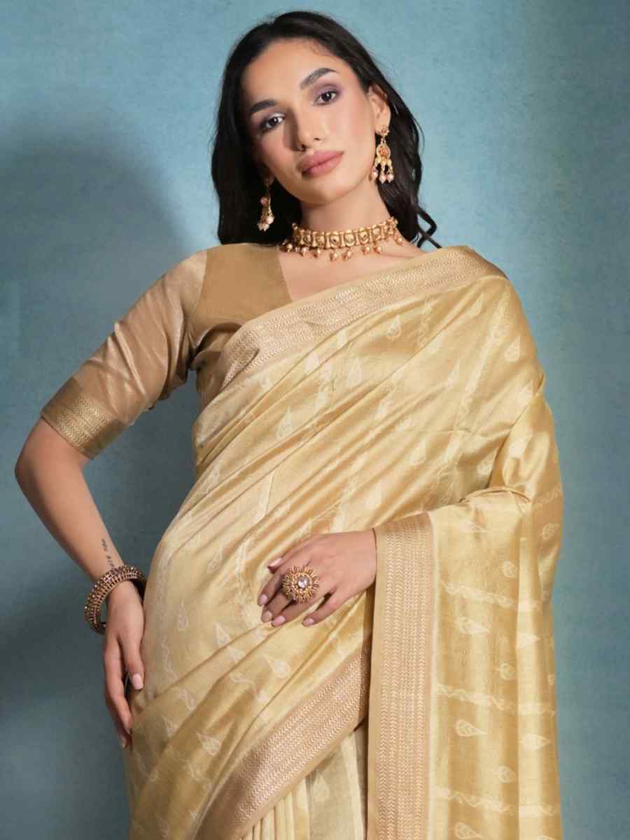 Cream Raw Silk Handwoven Casual Festival Classic Style Saree