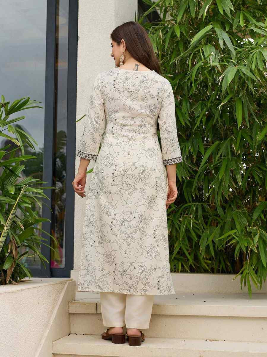 Cream Rayon Embroidered Printed Party Wedding Ready Pant Salwar Kameez