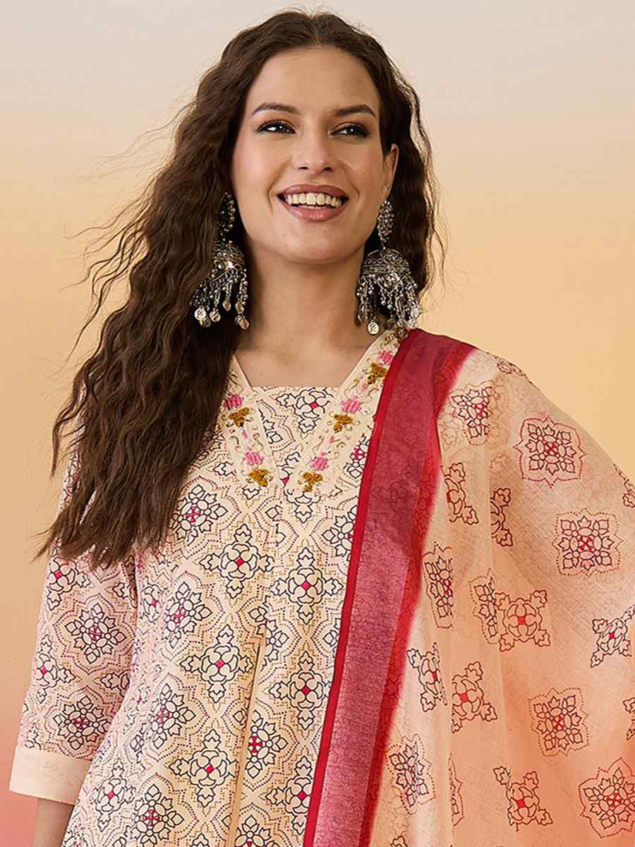 Cream Roman Silk Embroidered Festival Casual Ready Palazzo Pant Salwar Kameez