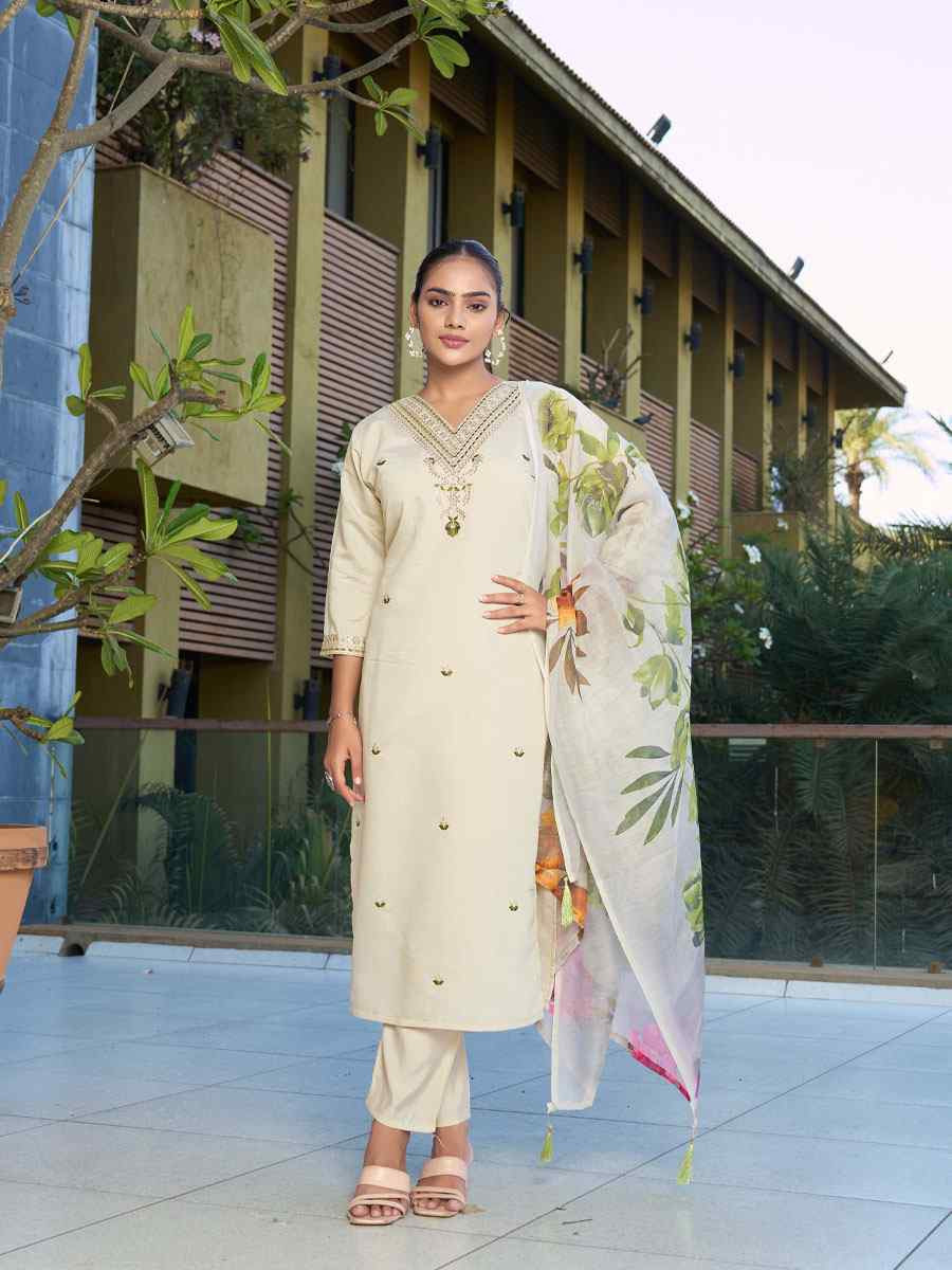 Cream Roman Silk Embroidery Party Wedding Festival Casual Ready Pant Salwar Kameez