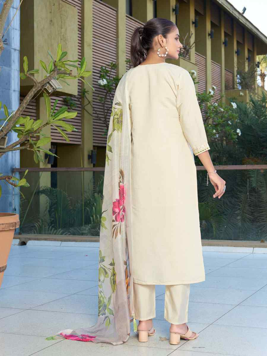 Cream Roman Silk Embroidery Party Wedding Festival Casual Ready Pant Salwar Kameez