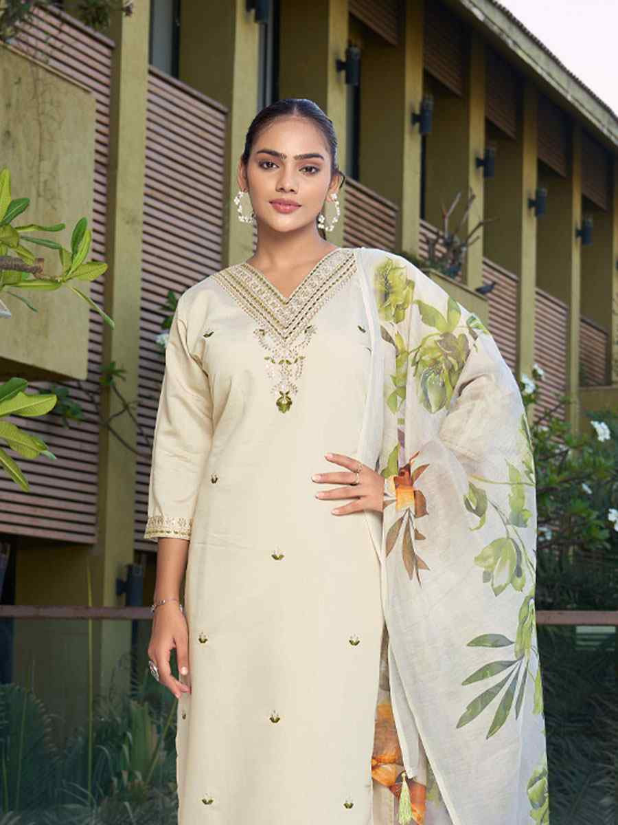 Cream Roman Silk Embroidery Party Wedding Festival Casual Ready Pant Salwar Kameez