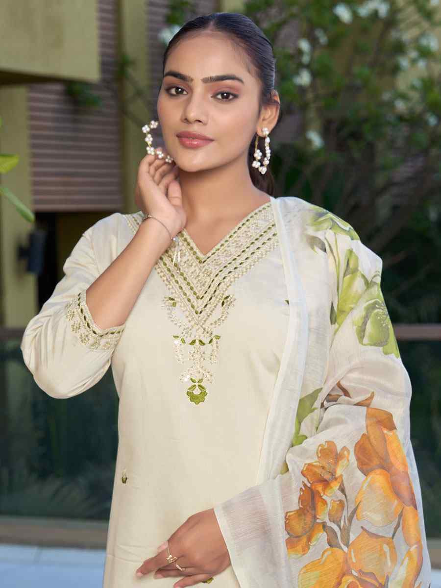 Cream Roman Silk Embroidery Party Wedding Festival Casual Ready Pant Salwar Kameez