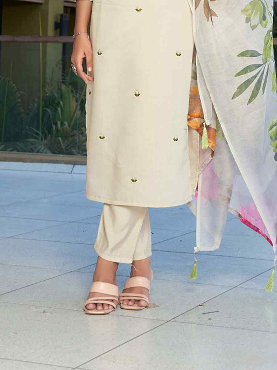 Cream Roman Silk Embroidery Party Wedding Festival Casual Ready Pant Salwar Kameez