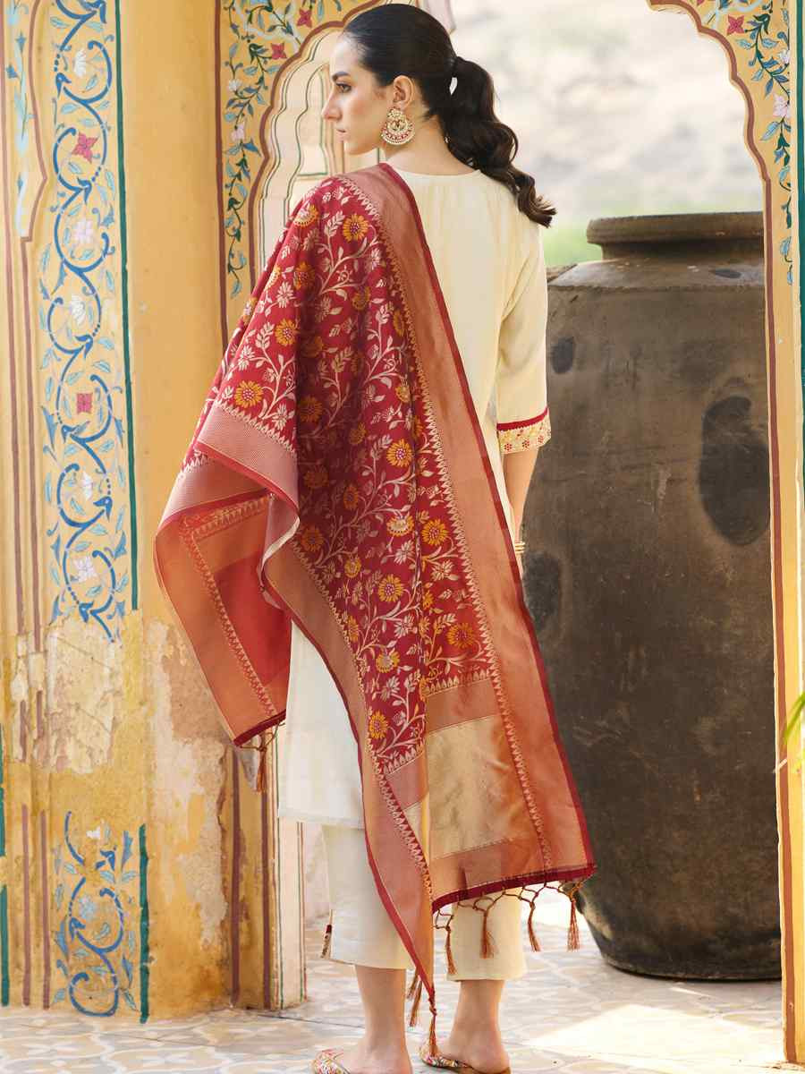 Cream Silk Blend Embroidery Party Wedding Festival Casual Ready Pant Salwar Kameez
