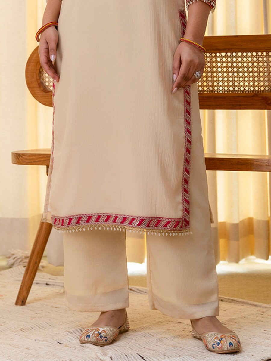 Cream Silk Blend Embroidery Wedding Festival Casual Party Ready Pant Salwar Kameez