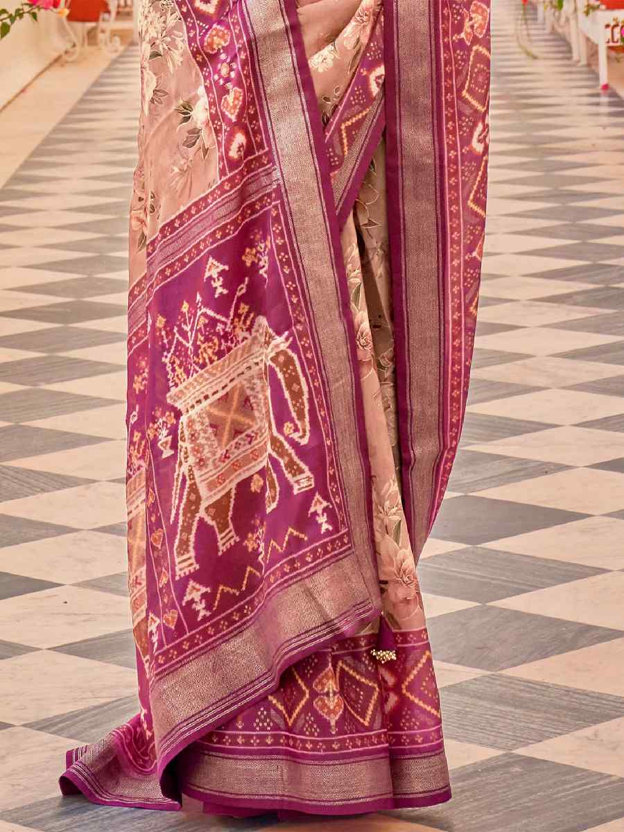 Cream Silk Chiffon Printed Party Festival Contemporary Saree