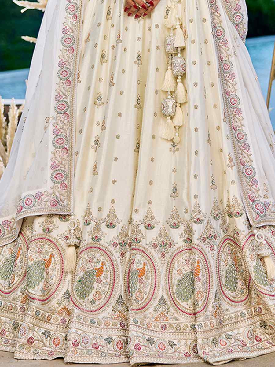 Cream Silk Embroidered Wedding Reception Festival Heavy Border Lehenga Choli