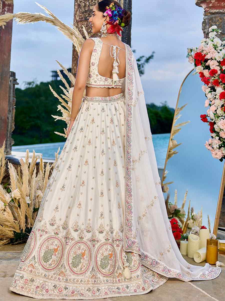 Cream Silk Embroidered Wedding Reception Festival Heavy Border Lehenga Choli
