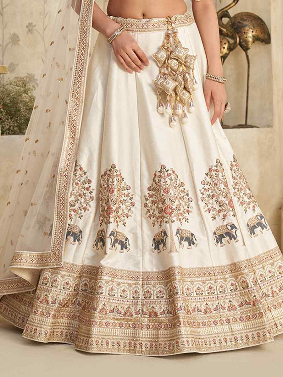 Cream Silk Embroidered Wedding Reception Festival Heavy Border Lehenga Choli