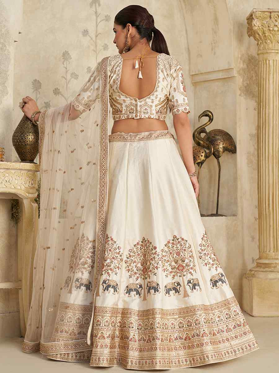 Cream Silk Embroidered Wedding Reception Festival Heavy Border Lehenga Choli