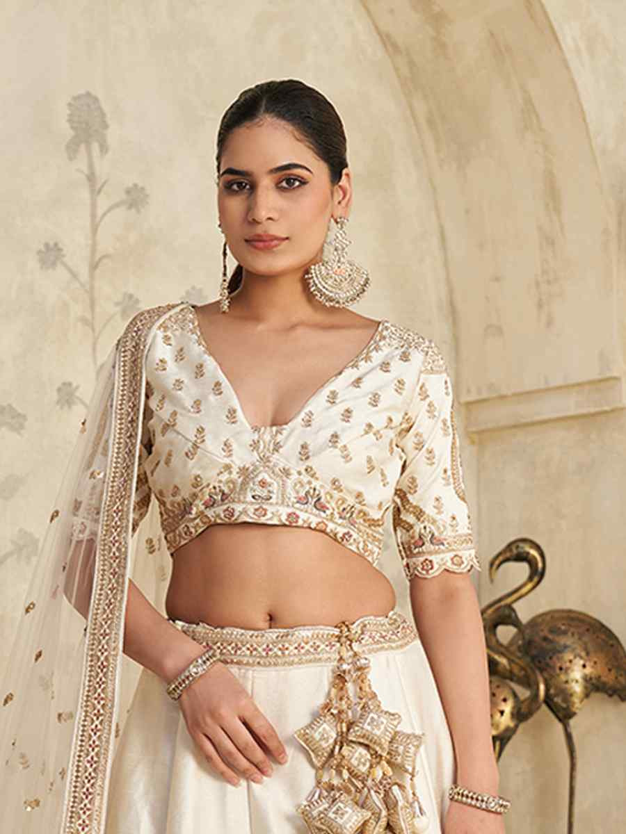 Cream Silk Embroidered Wedding Reception Festival Heavy Border Lehenga Choli